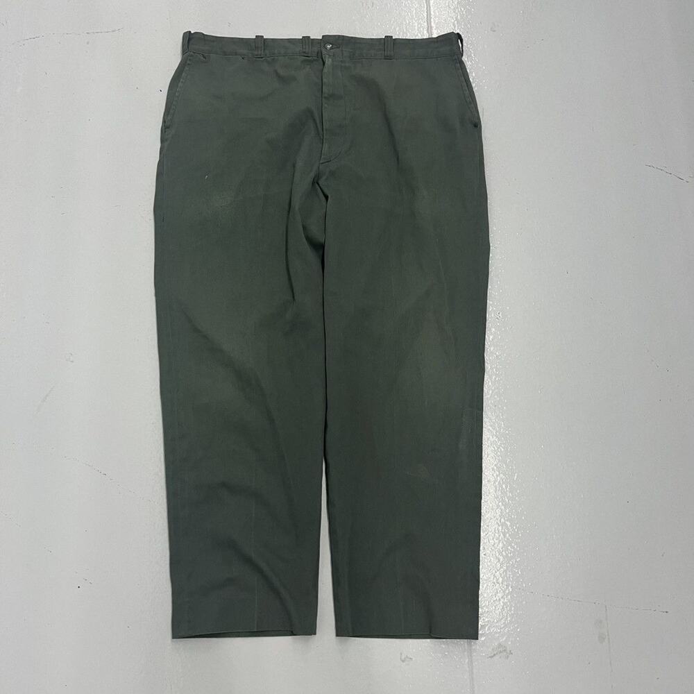 Vintage 60s Green Sanforized Cotton Workwear Chinos 42x30
